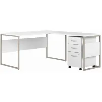 Steinbeck L-Shaped Writing Desk w/ File Cabinet in White by Bush Industries
