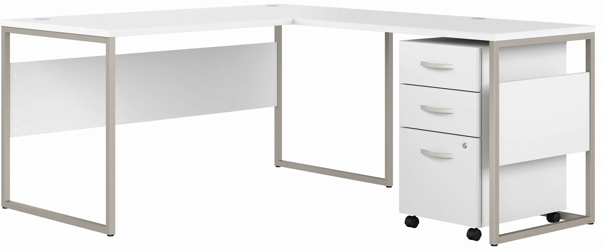 Steinbeck L-Shaped Writing Desk w/ File Cabinet in White by Bush Industries