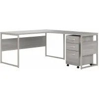 Steinbeck L-Shaped Writing Desk w/ File Cabinet in Platinum Gray by Bush Industries