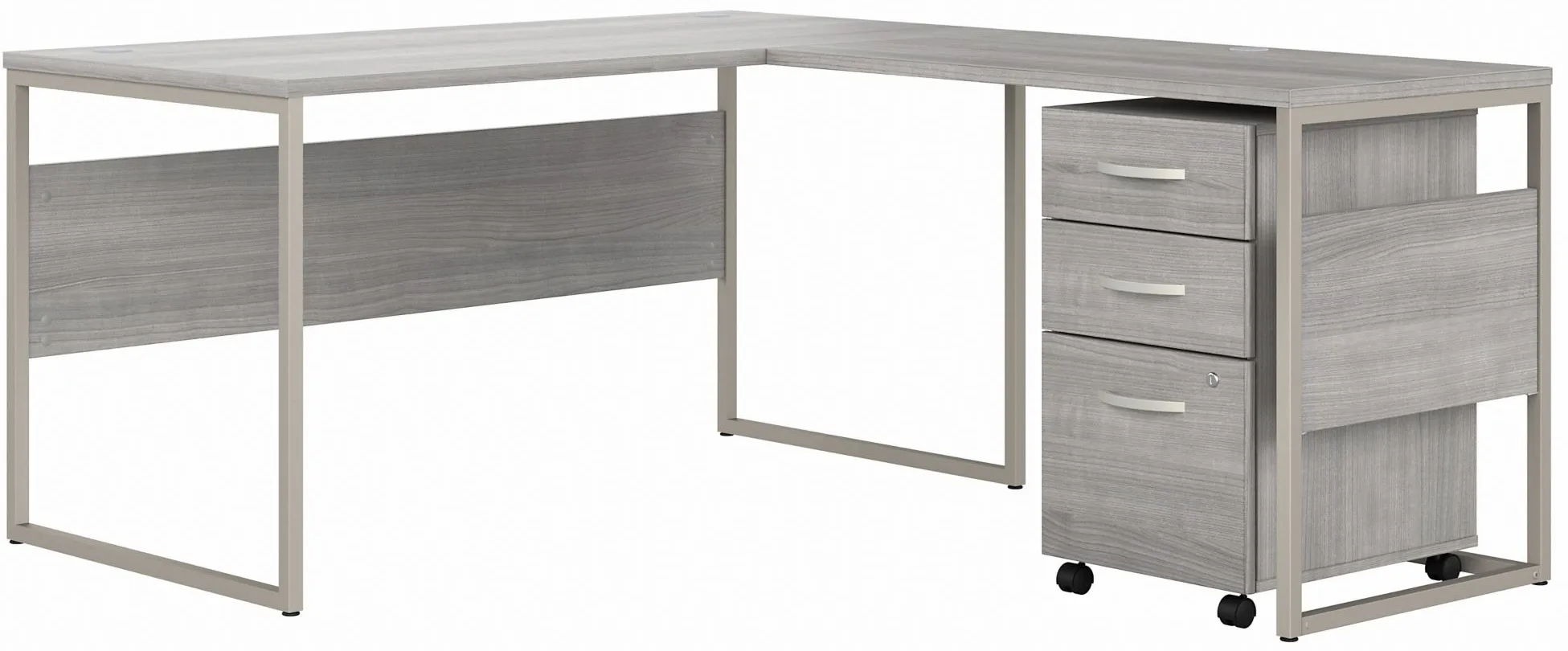 Steinbeck L-Shaped Writing Desk w/ File Cabinet in Platinum Gray by Bush Industries