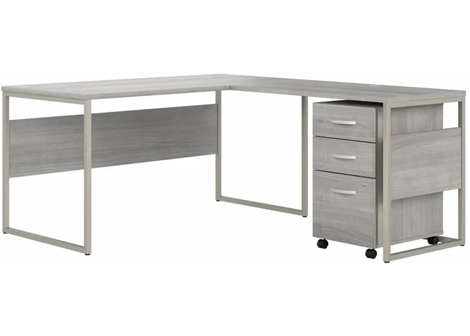 Steinbeck L-Shaped Writing Desk w/ File Cabinet in Platinum Gray by Bush Industries