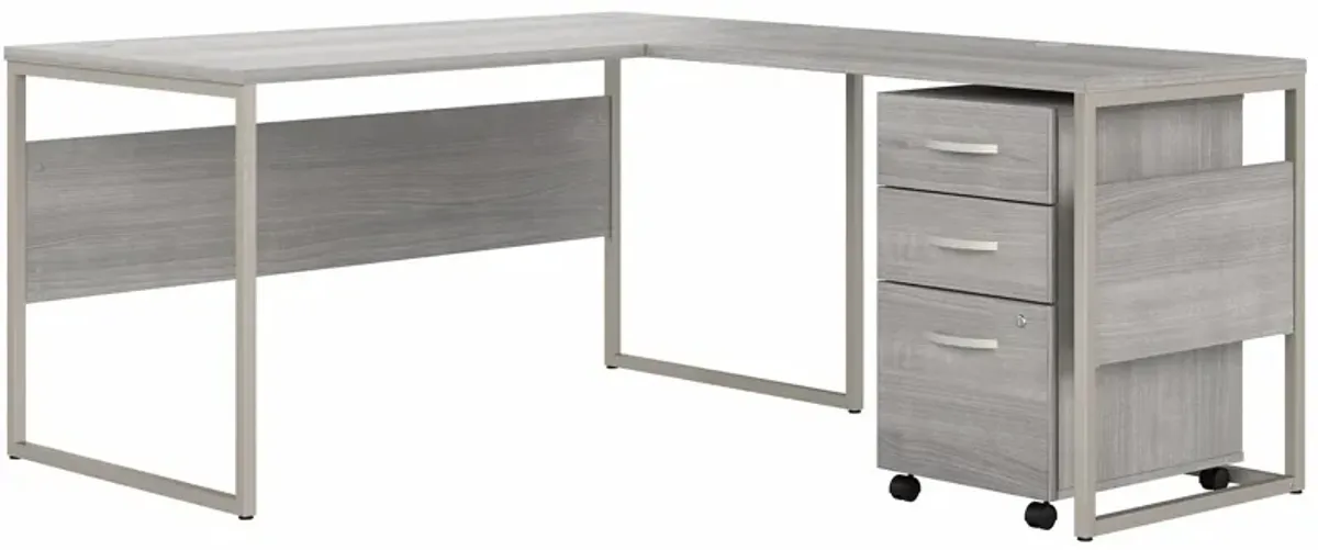 Steinbeck L-Shaped Writing Desk w/ File Cabinet in Platinum Gray by Bush Industries