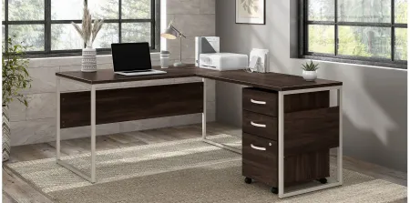 Steinbeck L-Shaped Writing Desk w/ File Cabinet in Black Walnut by Bush Industries