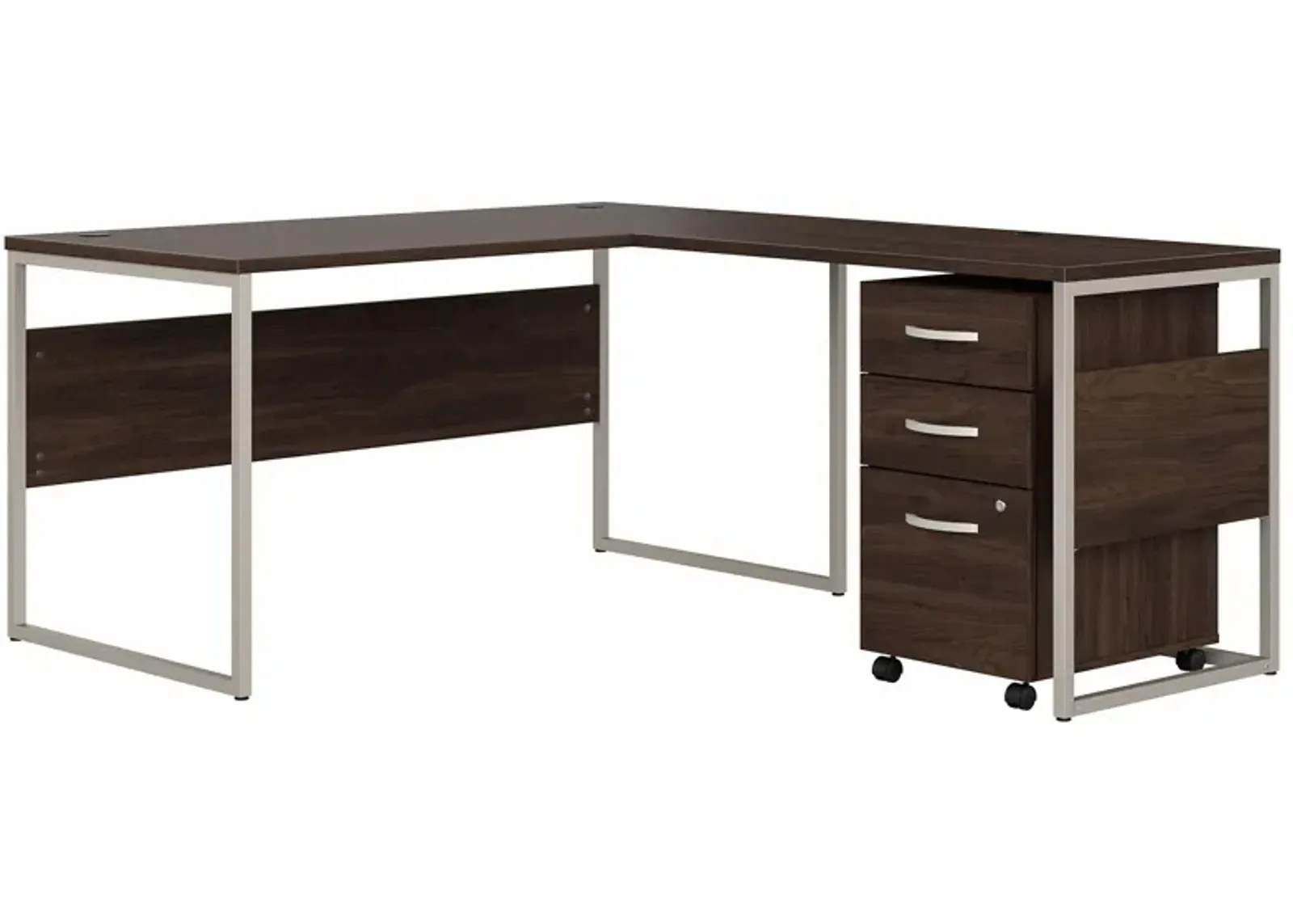 Steinbeck L-Shaped Writing Desk w/ File Cabinet in Black Walnut by Bush Industries