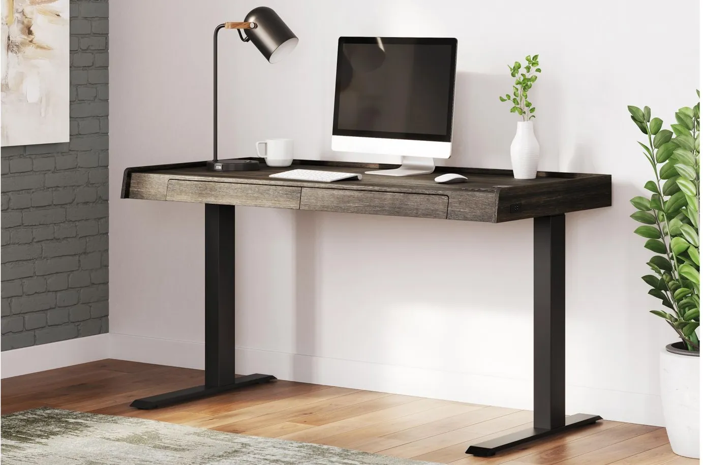 Zendex Adjustable Height Desk in Brown;Black by Ashley Express