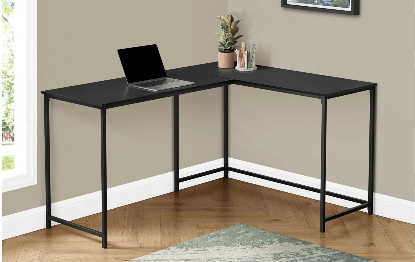 Wylie L-Shaped Computer Desk in Black by Monarch Specialties