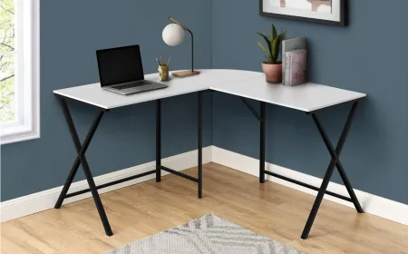 Balthazar L-Shaped Computer Desk in White by Monarch Specialties
