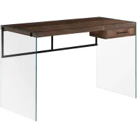Barnabus Computer Desk with Glass Panels in Brown by Monarch Specialties