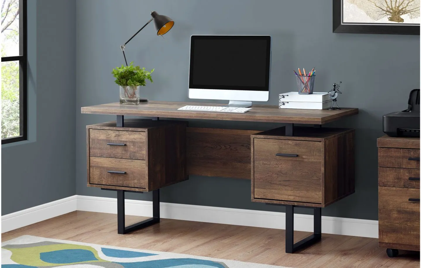 Grover Computer Desk with Floating Desktop in Brown by Monarch Specialties