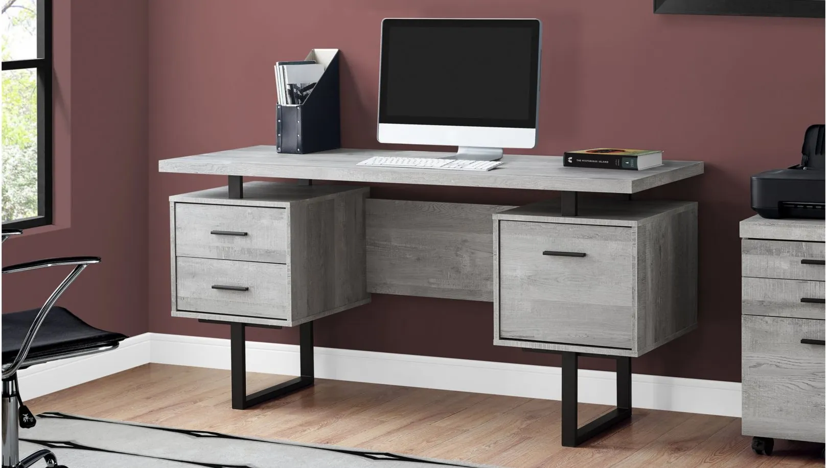 Grover Computer Desk with Floating Desktop in Gray by Monarch Specialties