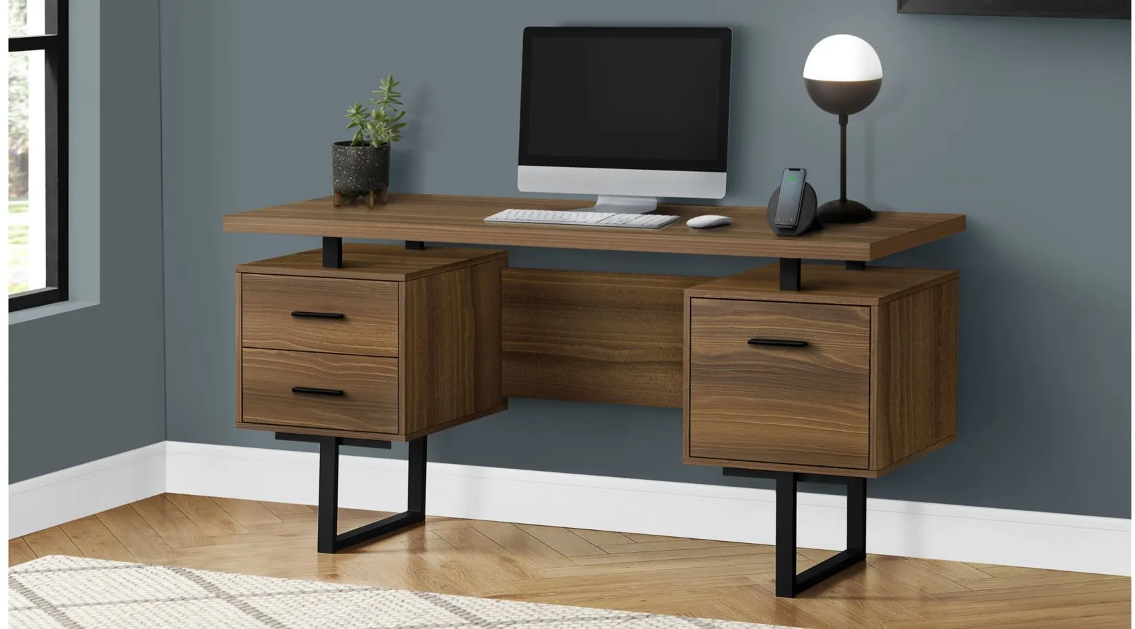 Grover Computer Desk with Floating Desktop in Walnut by Monarch Specialties