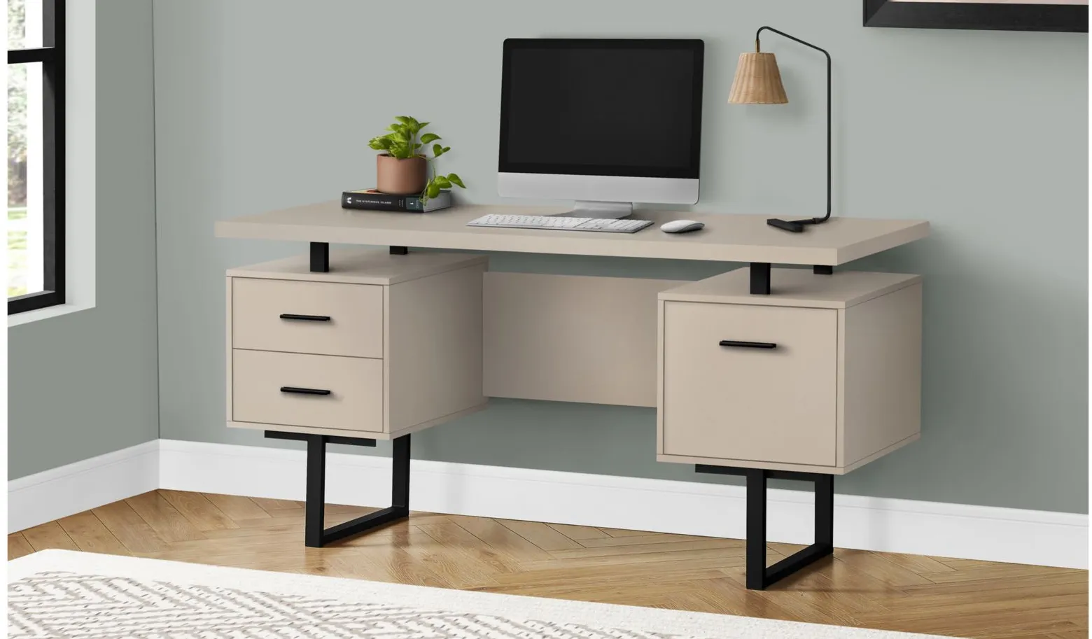 Grover Computer Desk with Floating Desktop in Taupe by Monarch Specialties