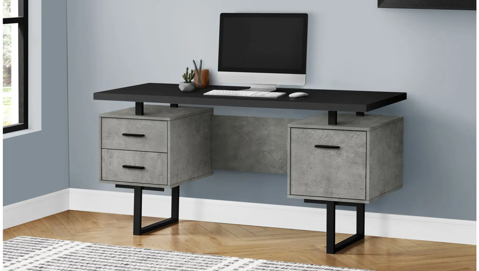 Grover Computer Desk with Floating Desktop in Black by Monarch Specialties