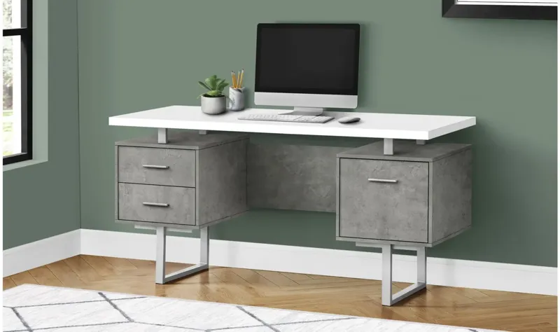 Grover Computer Desk with Floating Desktop in White by Monarch Specialties