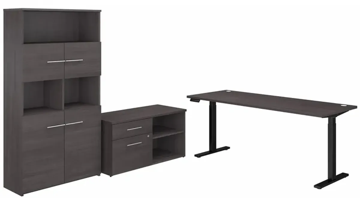 Office 500 72W Height Adjustable Standing Desk w/ Storage & Bookcase in Storm Gray by Bush Industries