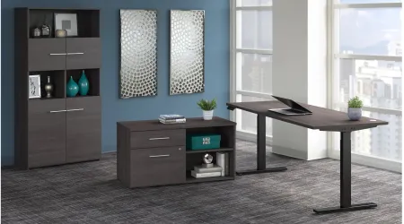 Office 500 72W Height Adjustable Standing Desk w/ Storage & Bookcase in Storm Gray by Bush Industries