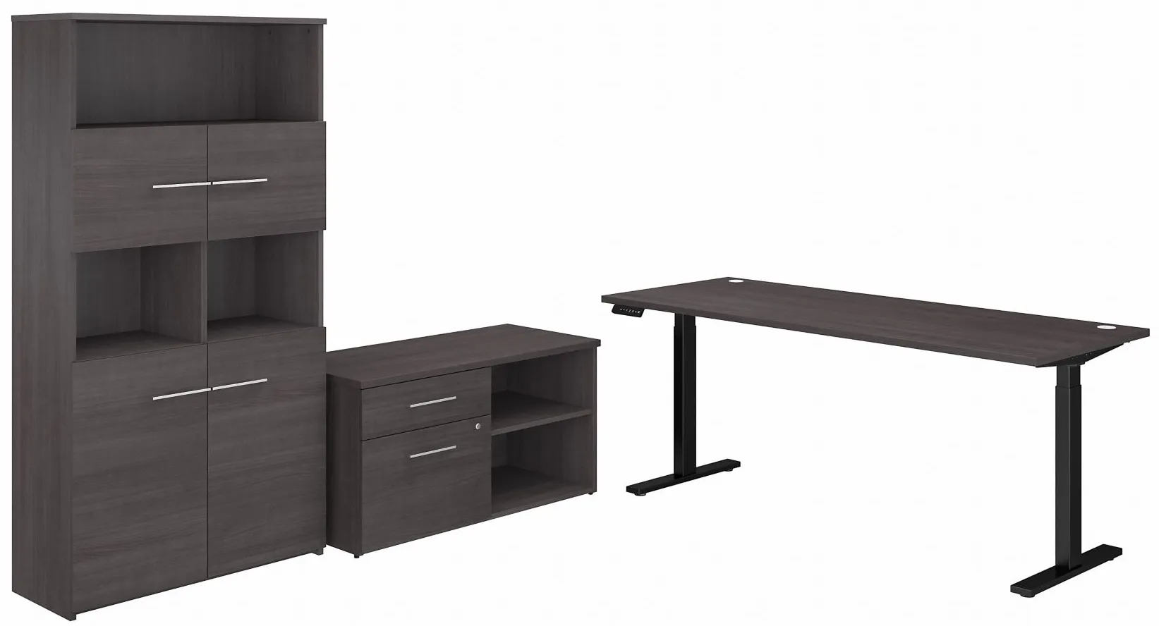 Office 500 72W Height Adjustable Standing Desk w/ Storage & Bookcase in Storm Gray by Bush Industries