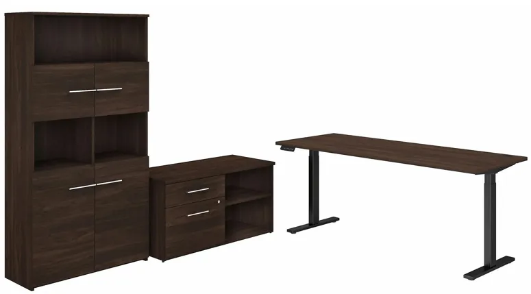 Office 500 72W Height Adjustable Standing Desk w/ Storage & Bookcase in Black Walnut by Bush Industries