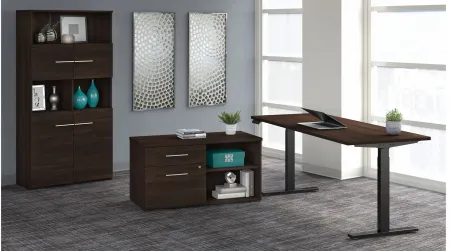 Office 500 72W Height Adjustable Standing Desk w/ Storage & Bookcase in Black Walnut by Bush Industries