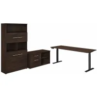 Office 500 72W Height Adjustable Standing Desk w/ Storage & Bookcase in Black Walnut by Bush Industries