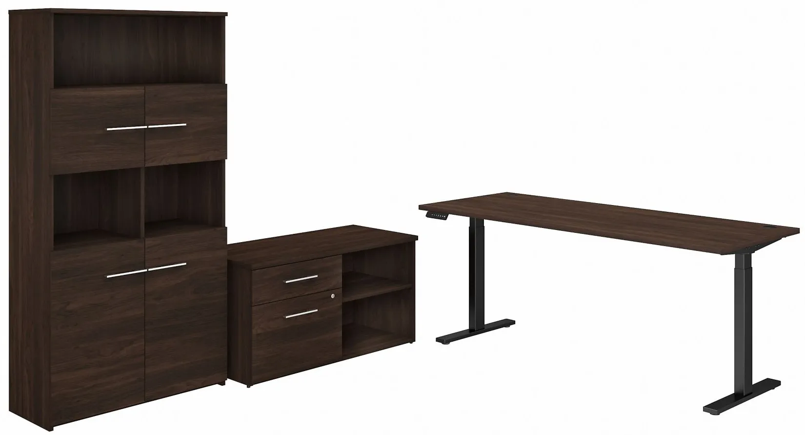 Office 500 72W Height Adjustable Standing Desk w/ Storage & Bookcase in Black Walnut by Bush Industries