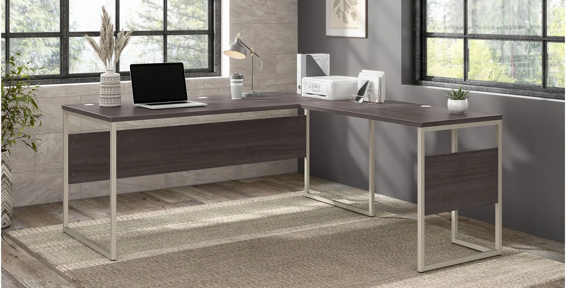 Steinbeck L-Shaped Computer Desk in Storm Gray by Bush Industries