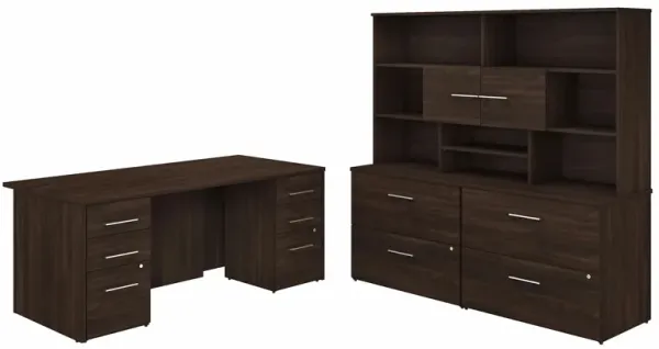Office 500 72W x 36D Executive Desk w/ Drawers, Lateral File Cabinets & Hutch