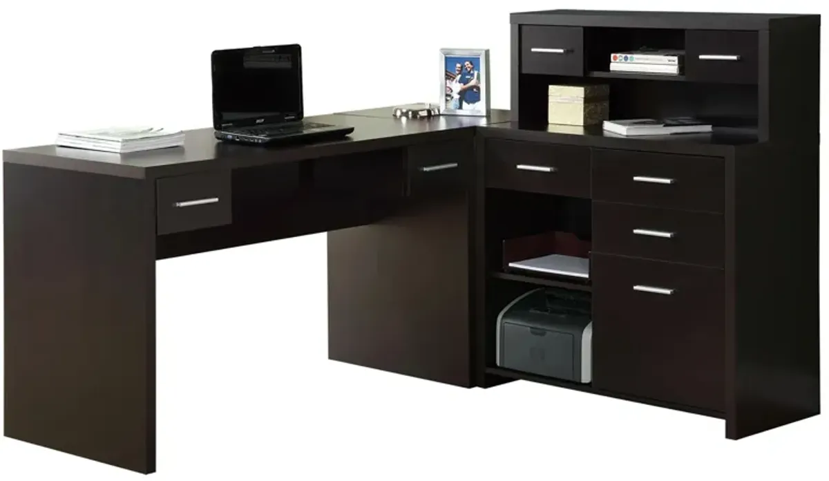 Caressa L-Shaped Computer Desk in Cappuccino by Monarch Specialties