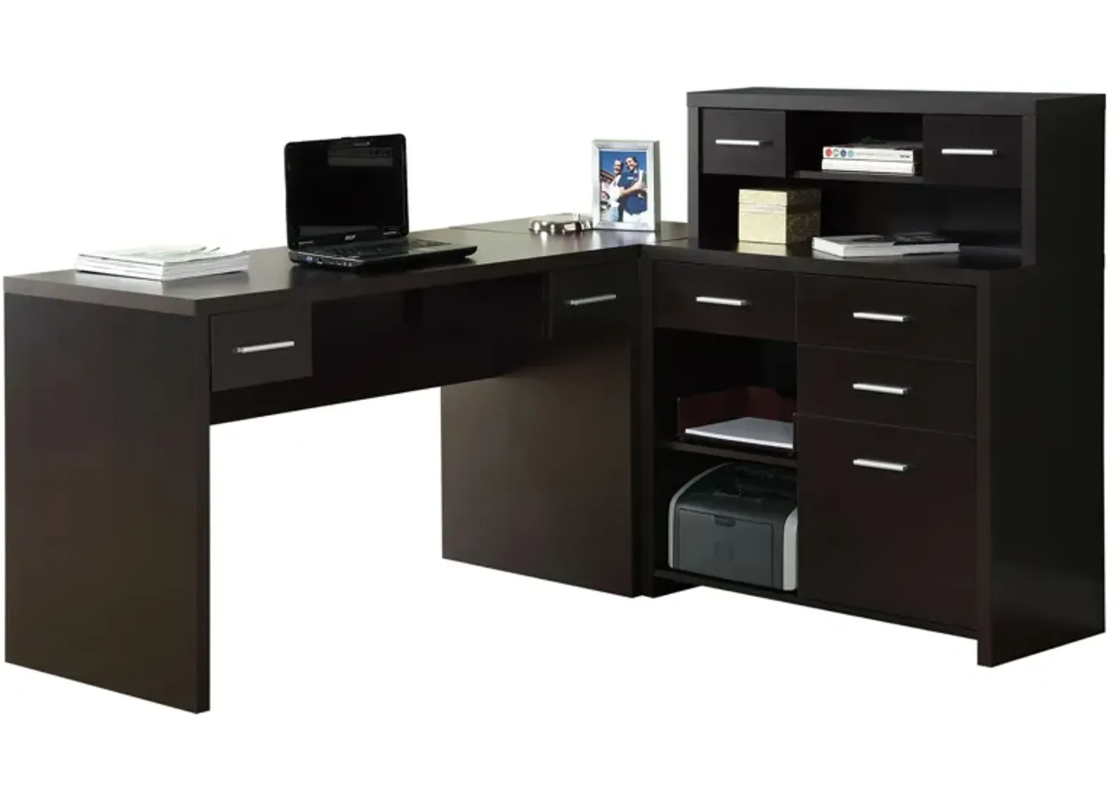 Caressa L-Shaped Computer Desk in Cappuccino by Monarch Specialties