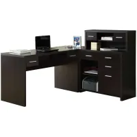 Caressa L-Shaped Computer Desk in Cappuccino by Monarch Specialties