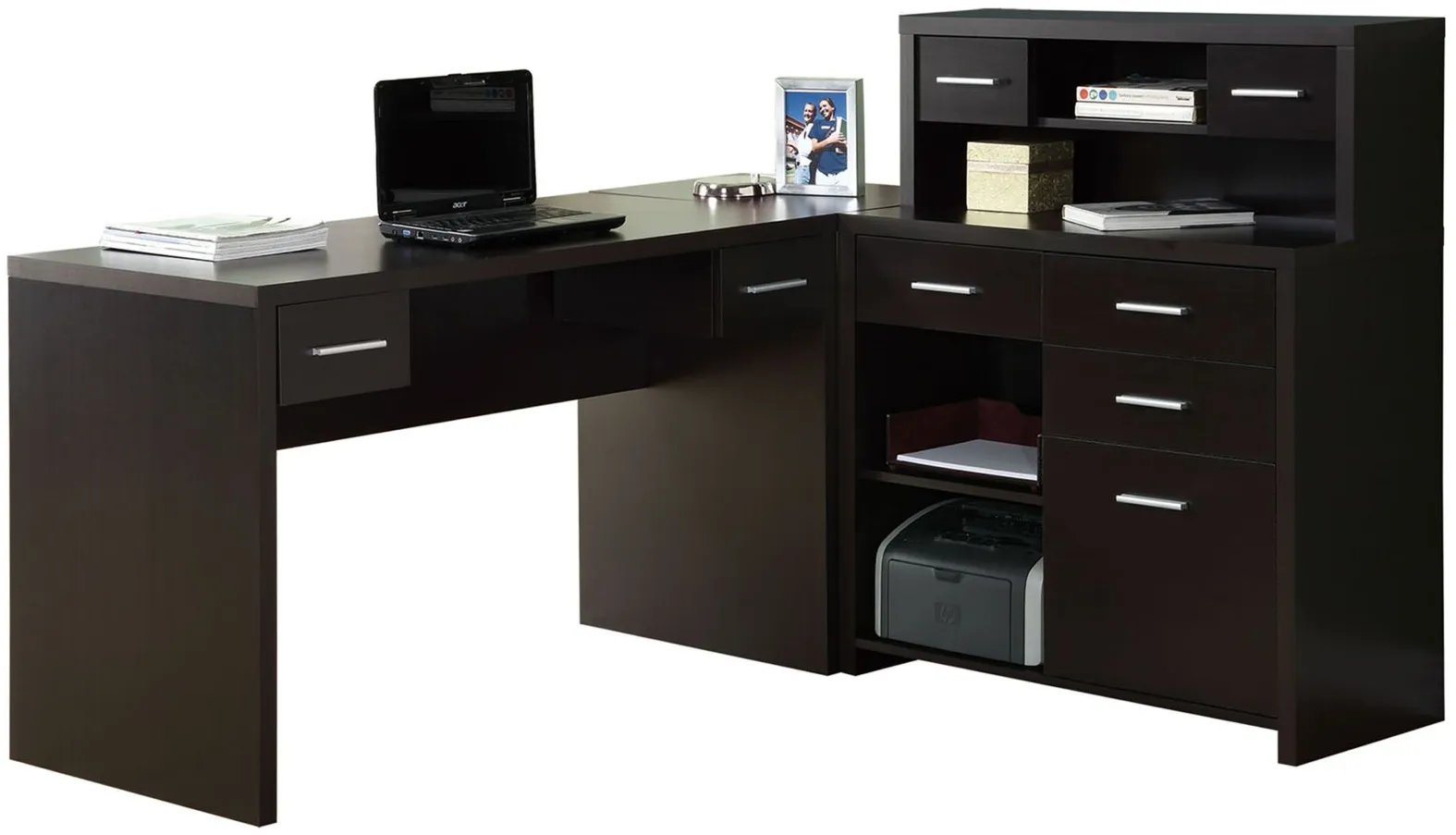 Caressa L-Shaped Computer Desk in Cappuccino by Monarch Specialties