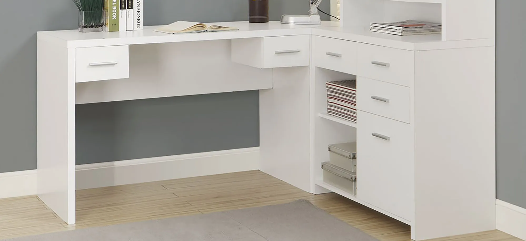 Caressa L-Shaped Computer Desk in White by Monarch Specialties