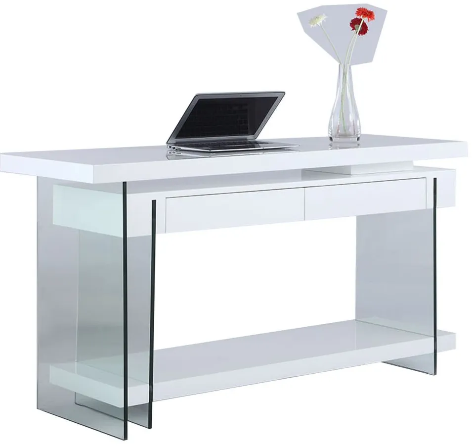 Hedley Computer Desk in Gloss White by Chintaly Imports