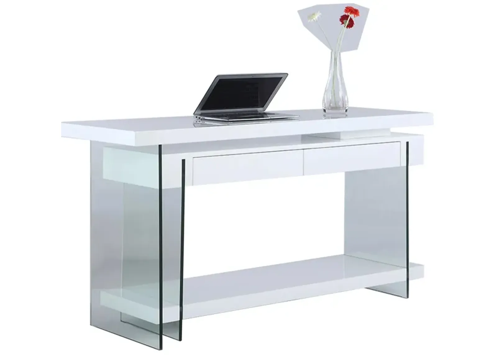 Hedley Computer Desk in Gloss White by Chintaly Imports