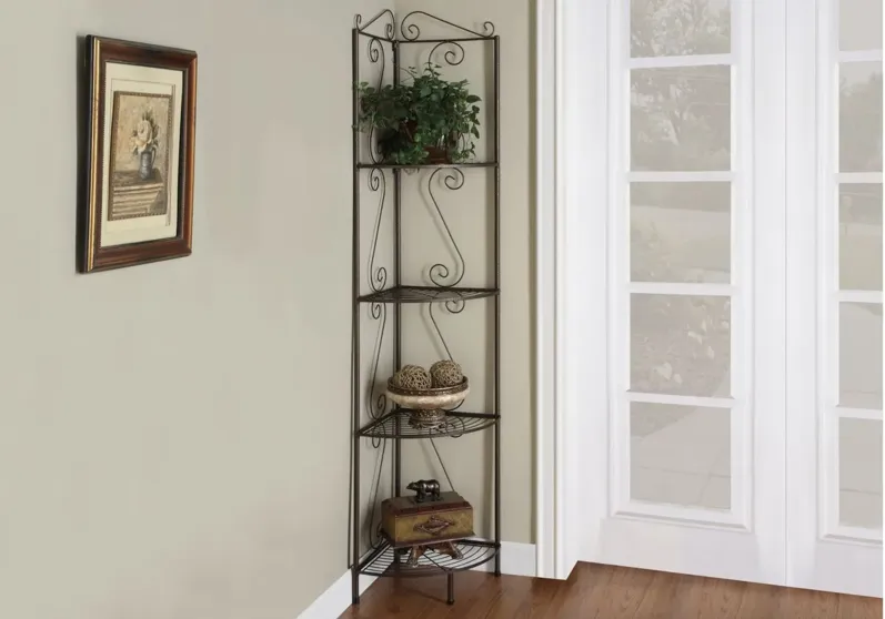 Shade Corner Metal Bookcase in Brown by Monarch Specialties