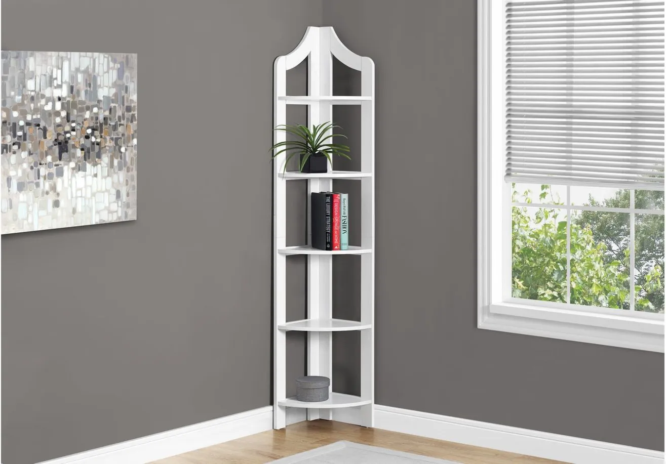 Mendes Corner Bookcase in White by Monarch Specialties