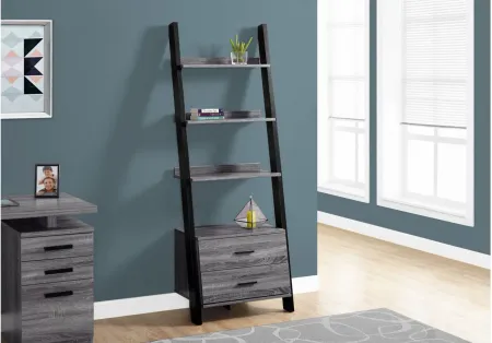 Valley Ladder Bookcase with Storage Drawers in Grey by Monarch Specialties