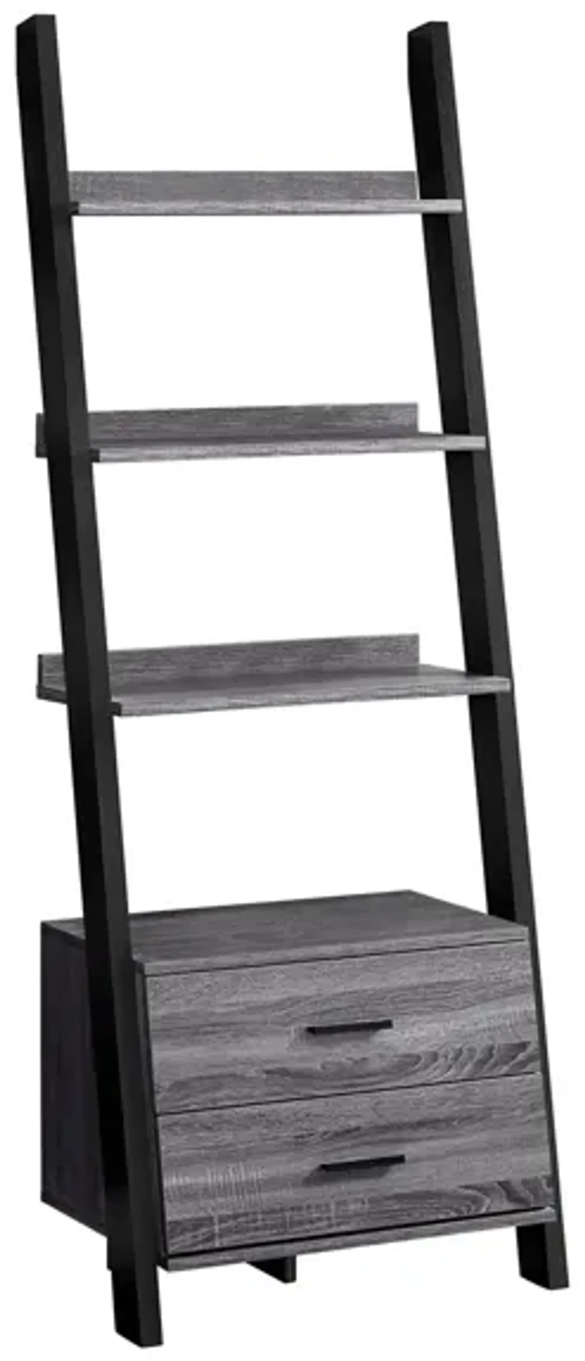 Valley Ladder Bookcase with Storage Drawers in Grey by Monarch Specialties