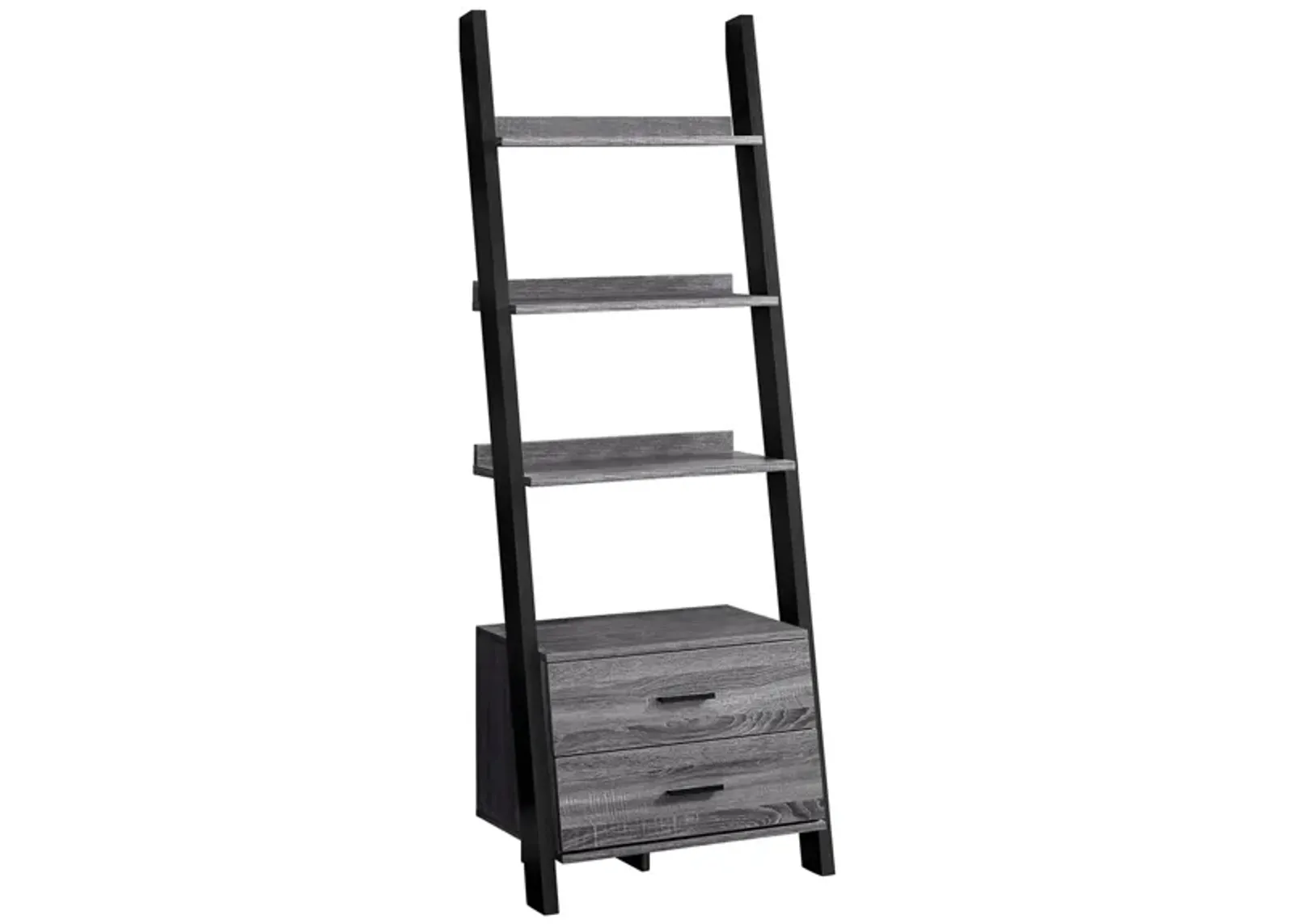 Valley Ladder Bookcase with Storage Drawers in Grey by Monarch Specialties