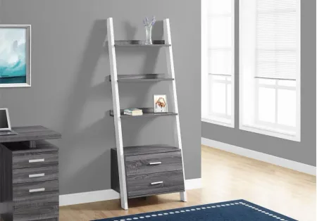 Valley Ladder Bookcase with Storage Drawers in Grey by Monarch Specialties