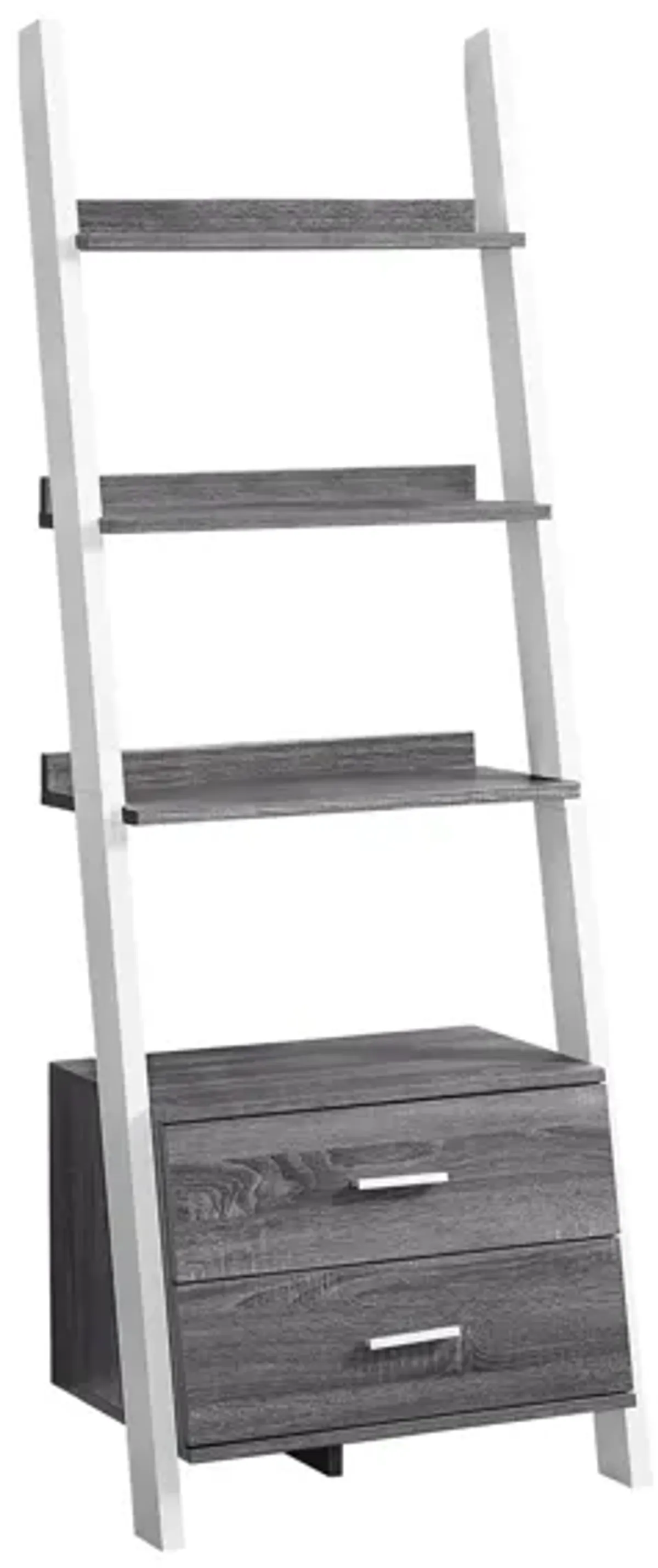 Valley Ladder Bookcase with Storage Drawers in Grey by Monarch Specialties