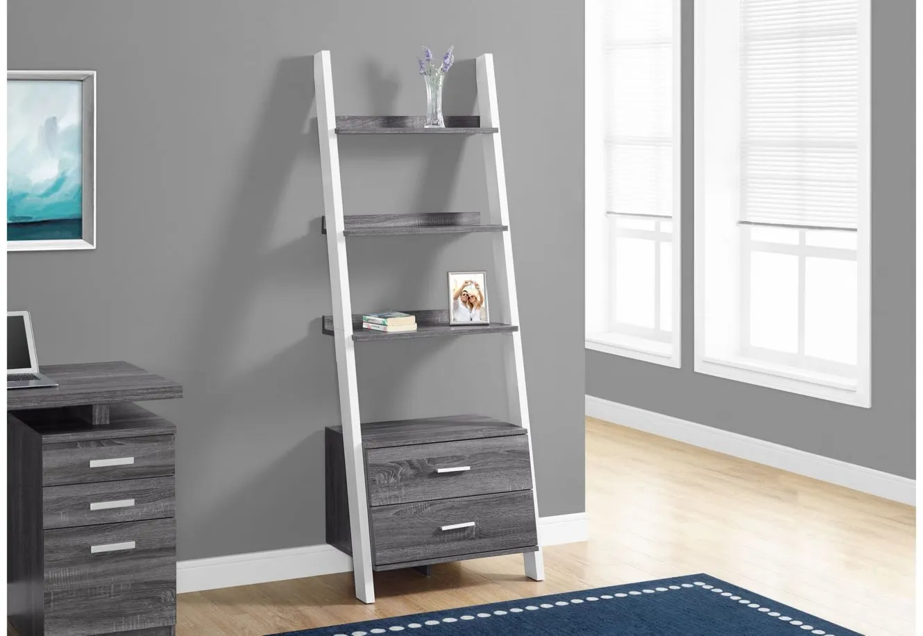 Valley Ladder Bookcase with Storage Drawers
