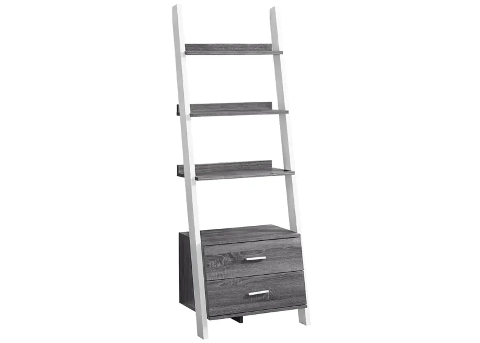 Valley Ladder Bookcase with Storage Drawers in Grey by Monarch Specialties