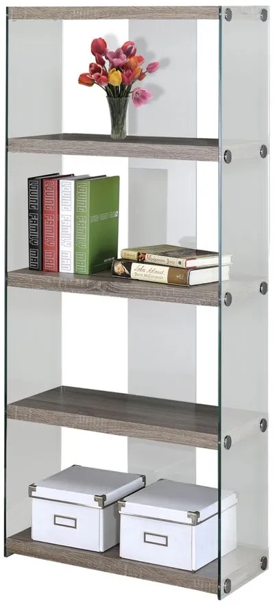 Glillian Bookcase with Tempered Glass in Dark Taupe by Monarch Specialties