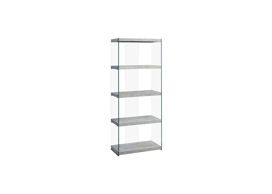 Glillian Bookcase with Tempered Glass in Grey by Monarch Specialties