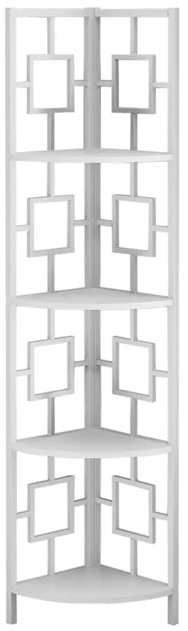 Malika Metal Corner Bookcase in White by Monarch Specialties