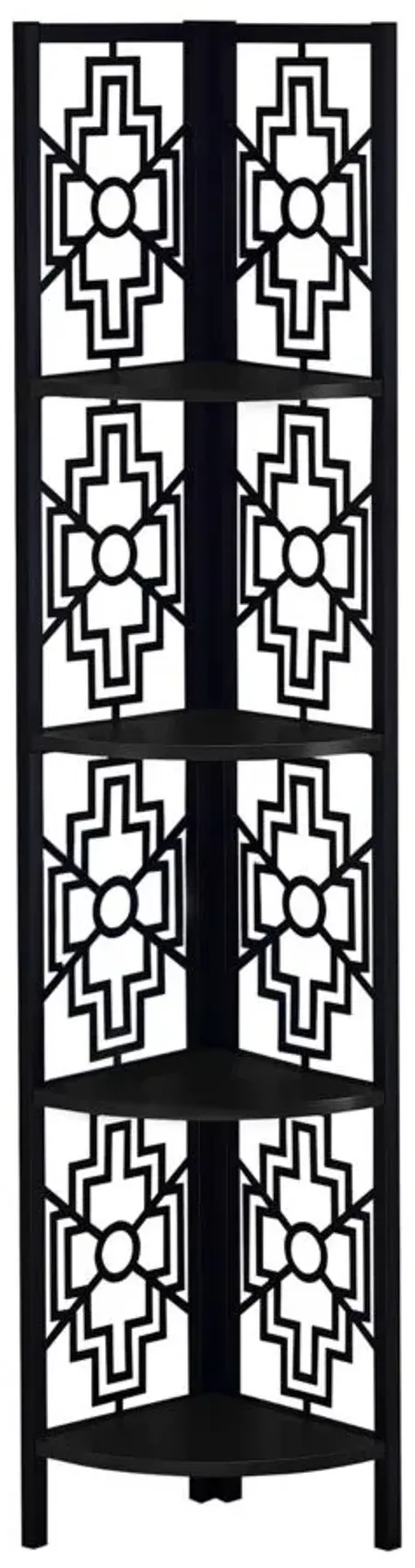 Tyrion Metal Corner Bookcase in Black by Monarch Specialties