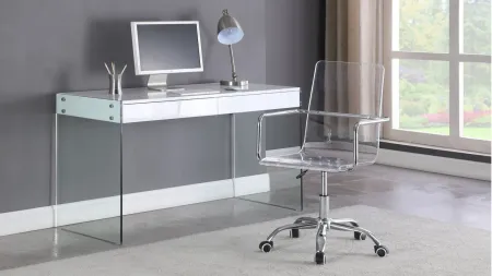 Garcia Desk in Clear / Gloss White by Chintaly Imports