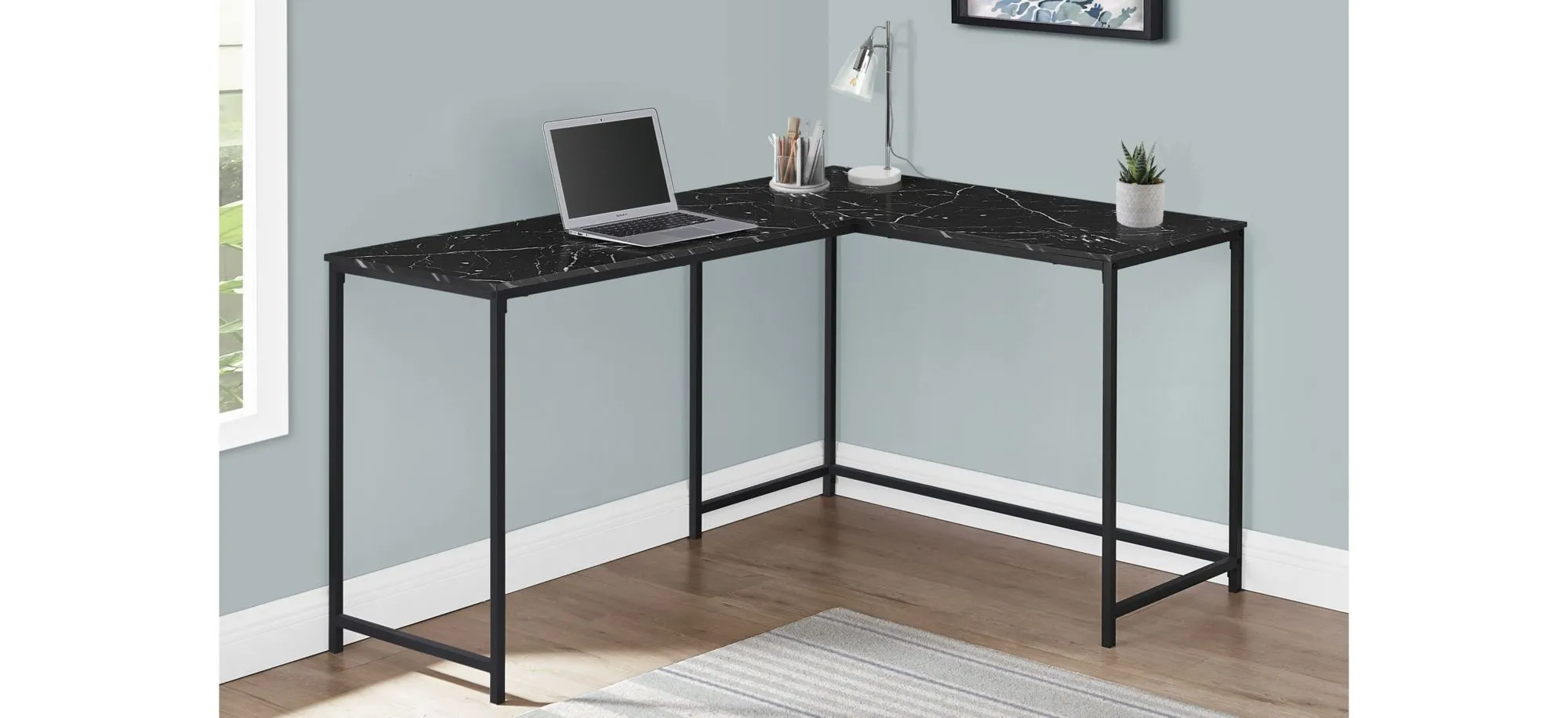 Solomon L-Shaped Computer Desk in Black by Monarch Specialties