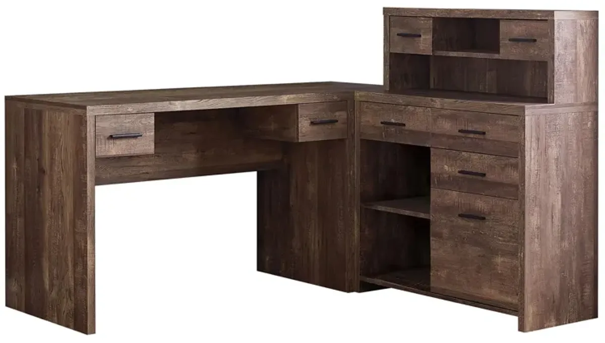 Santana L-Shaped Computer Desk in Brown by Monarch Specialties